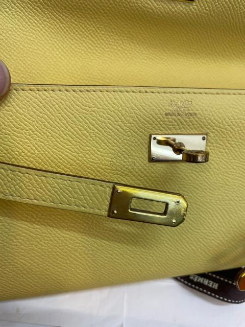 Replica Hermes Kelly Pochette Bag In Vert Criquet Epsom Leather