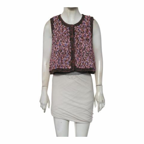 Chanel Set knit sleeveless vest + shorts cream pink black FR38 + FR34  ASL3810