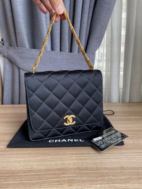 Sell Chanel Vintage Mini Handbag In Black Satin - Black 