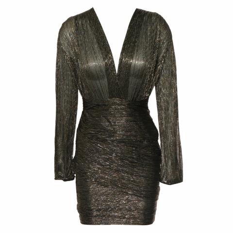 maje black and gold dress Luxury Black V-Neck Mermaid Evening Gown with 3D Lace, Sequins, and Long Sleeves for Women main image 0