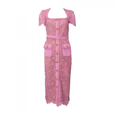 knee length dresses for ladies Pink Guipure Lace Midi Dress  self-portrait