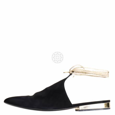 Sell Chanel Suede Tied Ankle Strap Flats - Black 