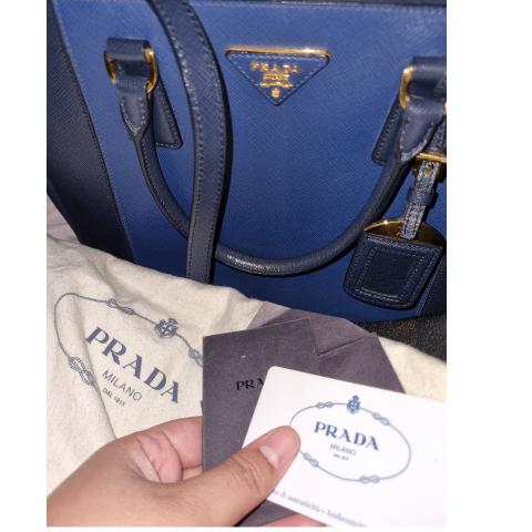 PRADA Parabole Saffiano Lux Leather Shopping Tote Blue