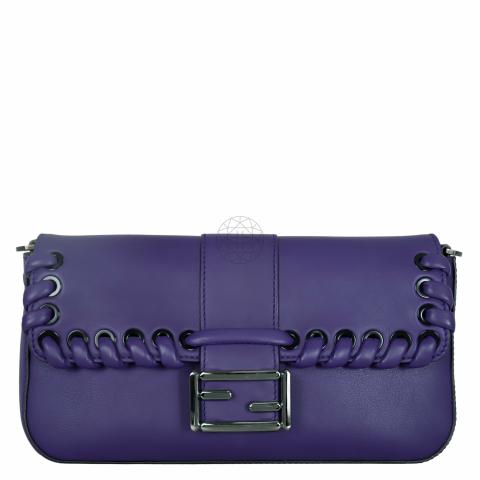 FENDI Baguette Whipstitch Trimmed Leather Shoulder Bag Purple