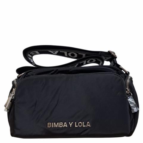 Bimba Y Lola Large Black Padded Nylon Flap Bag