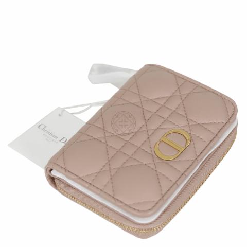 Dior - Dior Caro Compact Zipped Card Holder Light Pink Supple Cannage Calfskin - Women