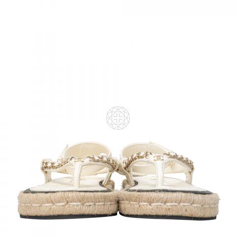 Sell Chanel Cruise 2021 CC Lambskin Sandals - Cream