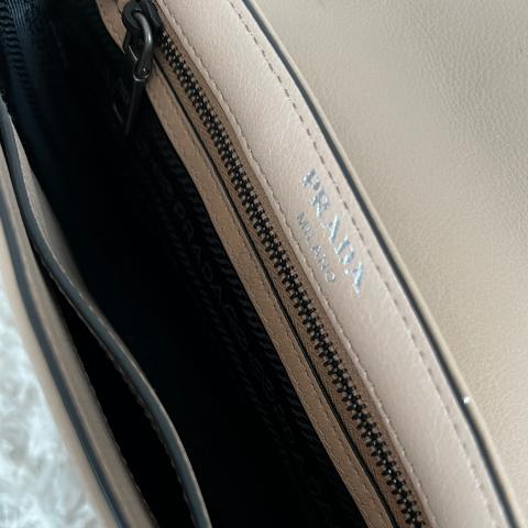 Prada Pattina Glace Calf Leather Cammeo Beige Gold Studded Bag 1BD147