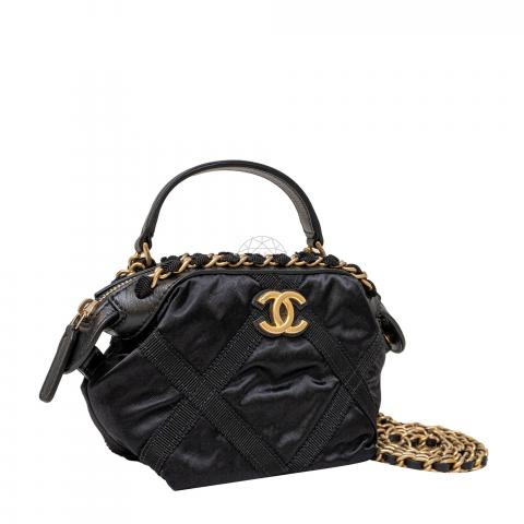 Chanel AP2669 Clutch with Chain Nylon Gros Grain Gold Black - lushenticbags
