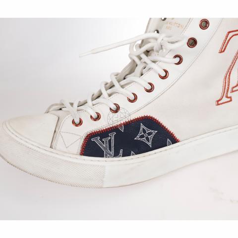 Louis Vuitton White & Red Gradient Tattoo High Top Sneakers