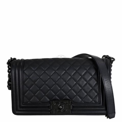 Classic Flap Chanel Boy Lambskin Chanel Black Perforated
