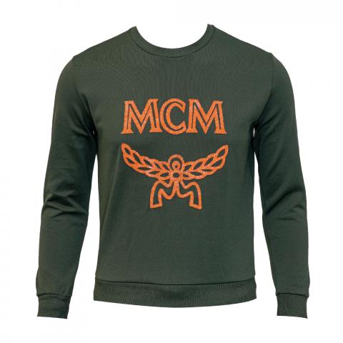 Sell MCM Logo Embroidered Crewneck Sweatshirt Green Orange