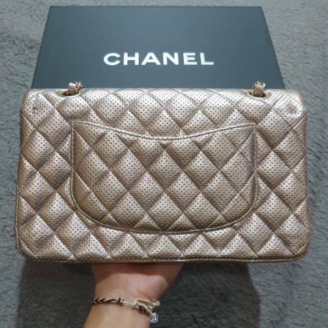 Chanel Rodeo Drive Perforated Flap Bag Silvery Leather Pony-style calfskin  ref.834136 - Joli Closet