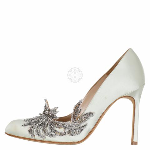 Sell Manolo Blahnik Embellished Satin Pumps Light Green