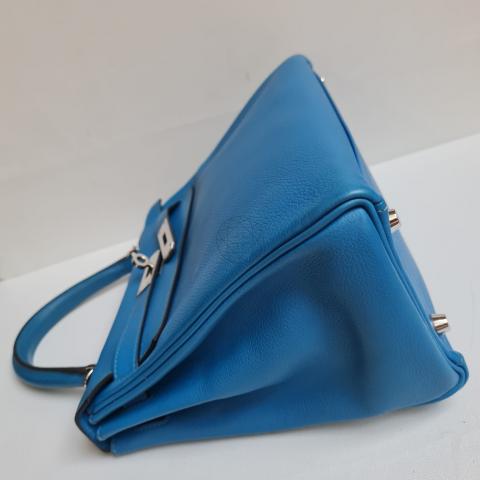 Hermes Kelly 28, Blue Zanzibar Evercolor Leather with Gold Hardware,  Preowned in Dustbag WA001 - Julia Rose Boston