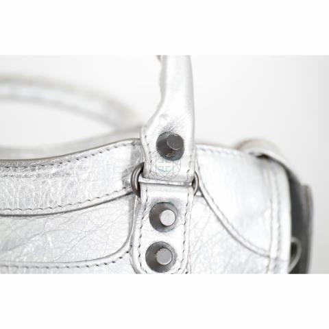 Sell Balenciaga Metallic Leather Mini City Bag - Silver