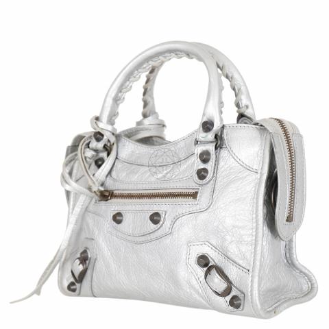 Sell Balenciaga Metallic Leather Mini City Bag - Silver