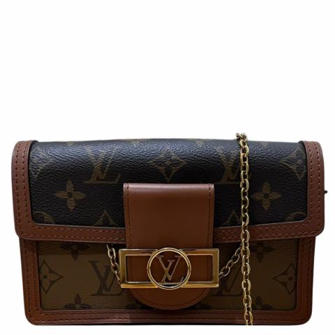 LOUIS VUITTON Dauphine Chain Wallet New Brown Leather Cloth ref