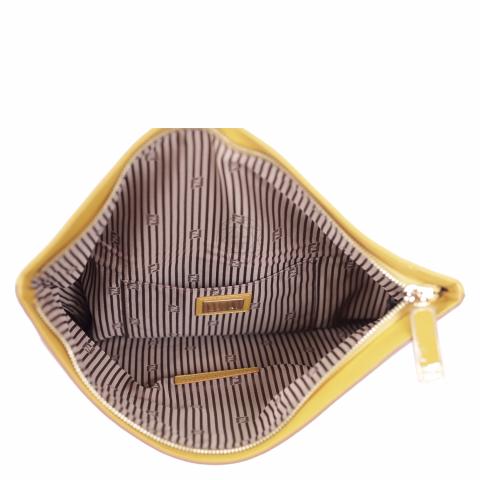 Fendi Brown/Lemon Vitello Leather Foldover Clutch Bag 8BP062