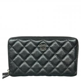 Chanel Wallet Caviar 3 Zipper Black Shw - Black