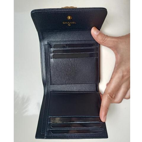AUTHENTIC RARE CHANEL boy tri fold wallet black caviar skin with antique  gold hardware, Women's Fashion, Bags & Wallets, Wallets & Card Holders on  Carousell