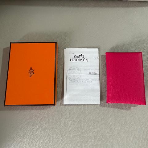 Hermes Calvi Duo Compact Card Holder In Rose Extreme Epsom Leather