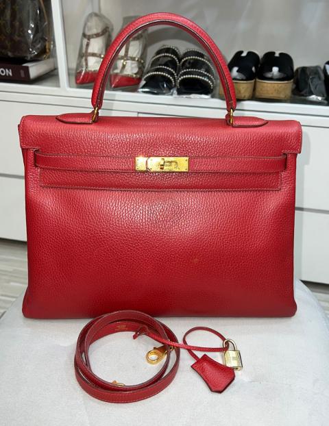 Hermes Phw Lindy 30 2 Way Shoulder Handbag Clemence Leather Rouge Casaque  Red