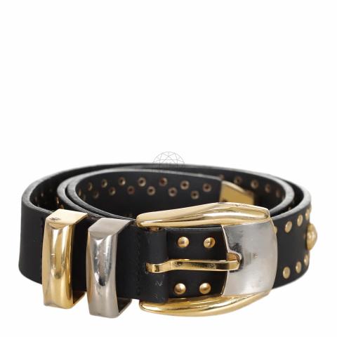 Sell Versace Vintage Medusa Coin Studded Leather Belt Black