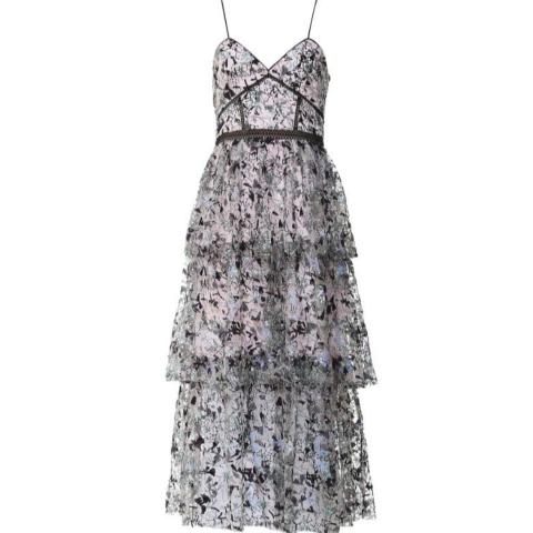 strapless open back dress Self-Portrait // Lace Tiered Dress  VSP Consignment