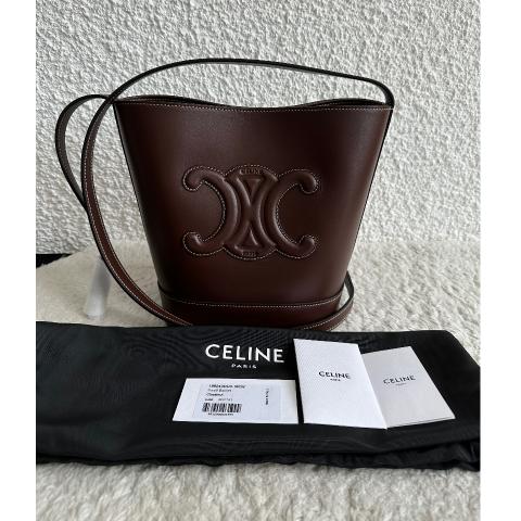 Celine Cuir Triomphe Small Canvas & Leather Bucket Bag in Brown