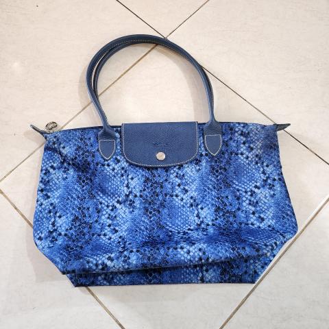 Sell Longchamp Snakeskin Printed Le Pliage Shoulder Bag Blue