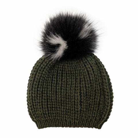 Sell Sandro Dark Green Knitted Wool Beanie with Fur Pom Pom  display picture 3