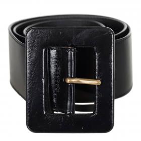 Vintage Black Chunky Square Buckle Belt by Yves Saint Laurent