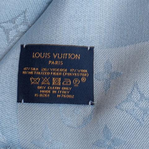 Louis Vuitton Blue/Silver Monogram Wool/Silk Shine Shawl Scarf - Yoogi's  Closet