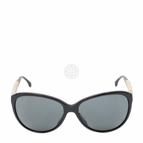 Chanel Sunglasses Quilted Leather Sides Cat Eye Front