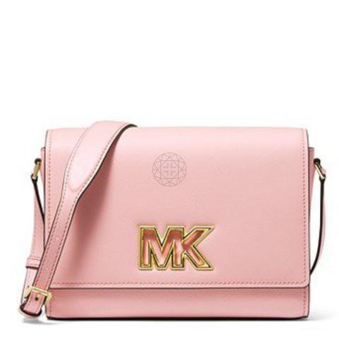 Michael Kors Carmen Extra Small Flap Messenger Leather Pink and White New