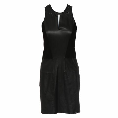 Sell Maje Leather Panel Sleeveless Dress - Black | HuntStreet.com Sell Maje Leather Panel Sleeveless Dress - Black | HuntStreet.com