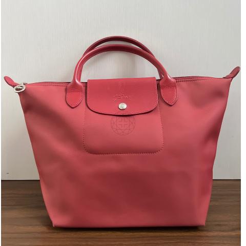 NEW LONGCHAMP Le Pliage Cuir Medium Leather Satchel Bag PEONY Pink
