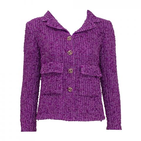 Sell Chanel 21C Tweed Jacket with CC Logo Buttons - Purple