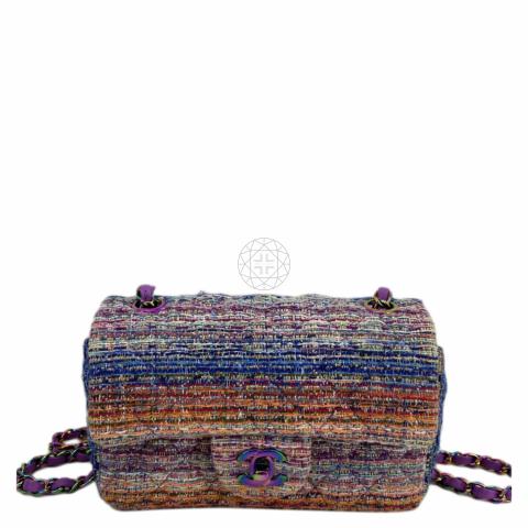 Mini Rectangle Flap Tweed Purple Rainbow Hardware