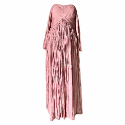 Halston off outlet shoulder pleated gown