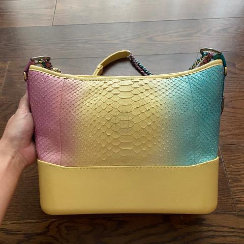 CHANEL yellow pink blue 2019 CRUISE PYTHON GABRIELLE SMALL HOBO