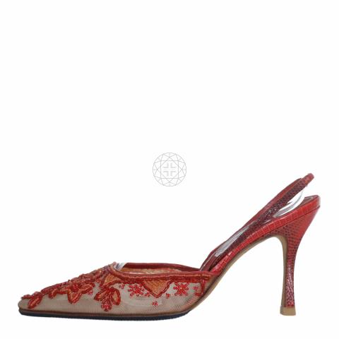 Sell Rene Caovilla Vintage Mesh Embellished Slingback Pumps - Red |  HuntStreet.com