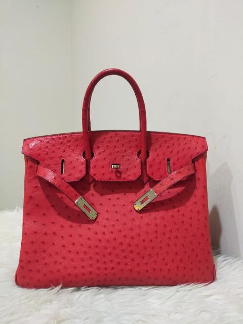 HERMES BIRKIN Bag 35cm **ROUGE VIF GOLD HW** Red OSTRICH Leather H-Square  ~WOW!!