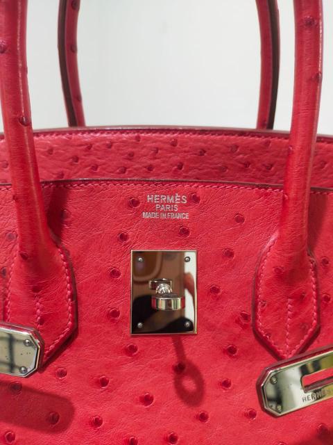 Hermes Rouge Vif Ostrich Birkin 35 Bag