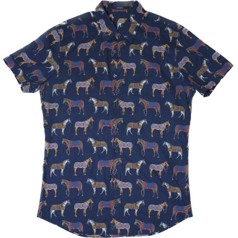 Sell Gucci Horse Printed Button-Up Shirt Short Sleeve - Blue