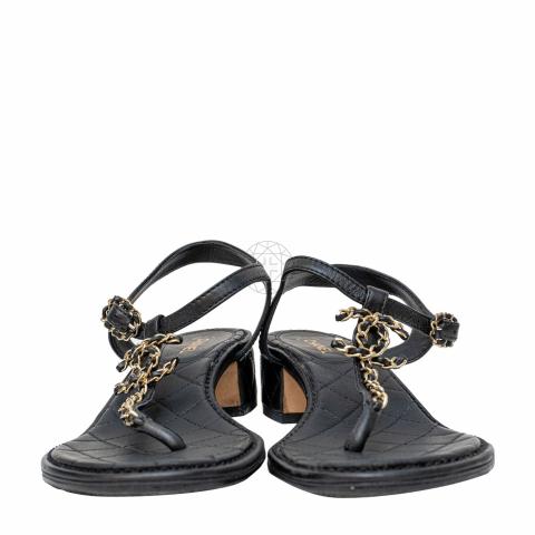 Sell Chanel Leather Chain CC Thong Sandals - Black