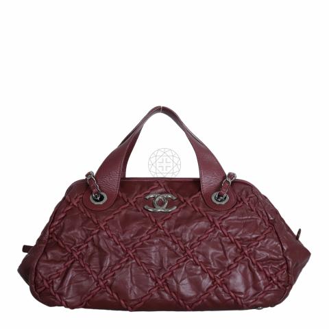 Chanel Square Stitch Leather Bowler Bag Purse