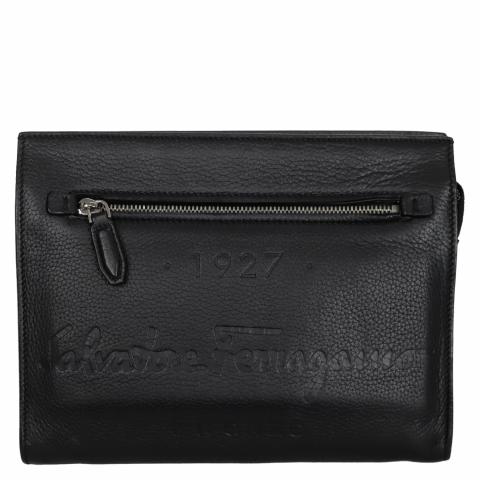 クラッチバッグ SALVATORE FERRAGAMO BLACK LEATHER CLUTCH Sell Salvatore Ferragamo Logo Embossed Leather Clutch