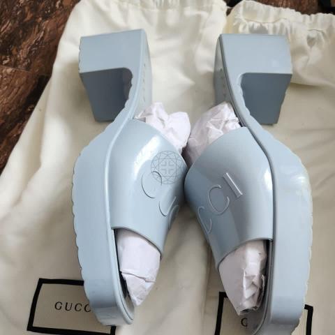 Gucci blue rubber slide best sale heeled sandals